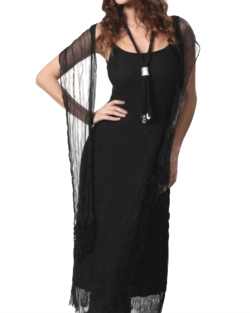 Front of a model wearing a size LG Sheer Mystery Maxi Dress In Black in Black by ANGEL. | dia_product_style_image_id:342326